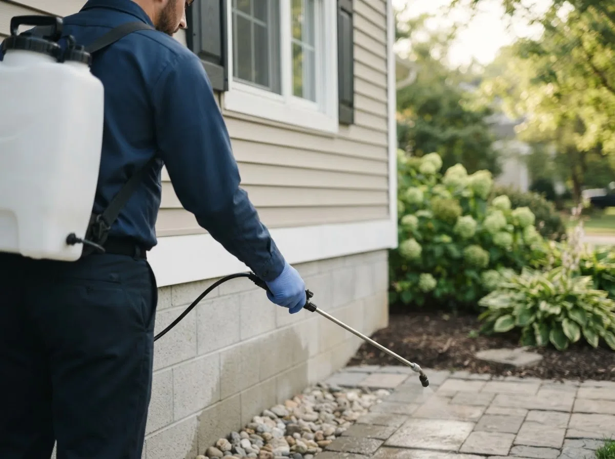 Pest control technician inspecting a home in Augusta, ME